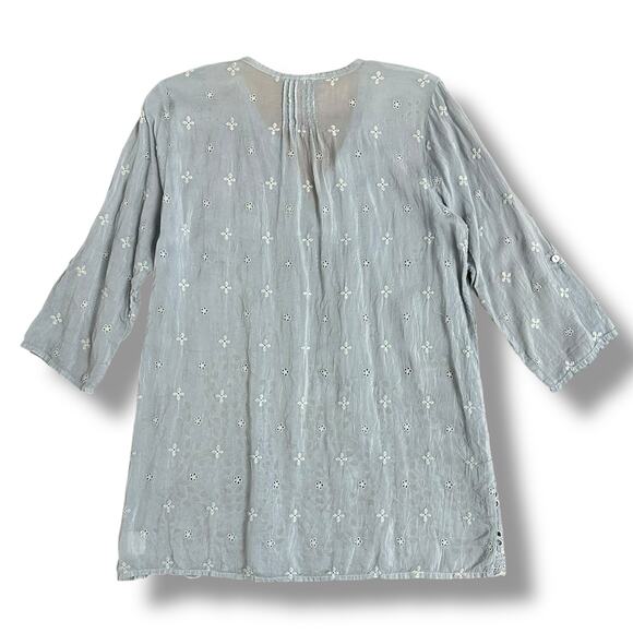 Johnny Was Slate Gray Eyelet Embroidered Tunic Top Boho Peasant Blouse Small - Picture 5 of 9